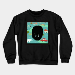 Funny black cat sit on the carpet Crewneck Sweatshirt